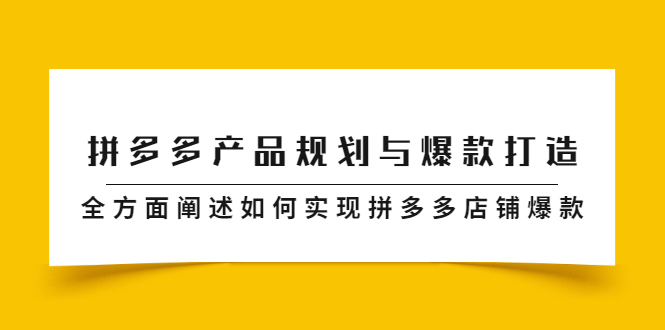 拼多多产品规划与爆款打造，全方面阐述如何实现拼多多店铺爆款-云网创资源站