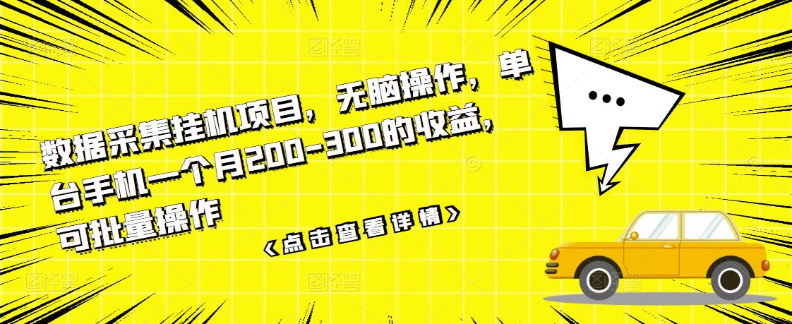 数据采集挂机项目，无脑操作，单台手机一个月200-300的收益，可批量操作-云网创资源站