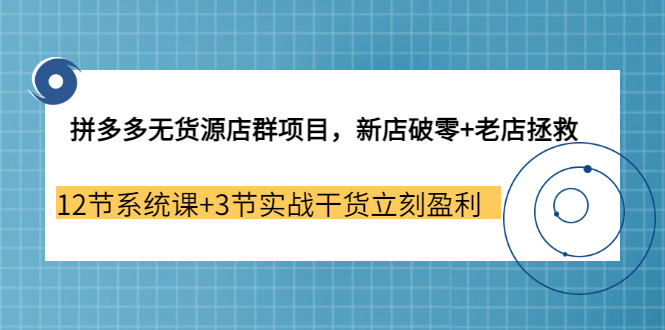 拼多多无货源店群项目，新店破零+老店拯救 12节系统课+3节实战干货立刻盈利-云网创资源站