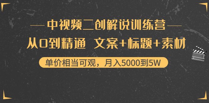 中视频二创解说训练营：从0到精通 文案+标题+素材、月入5000到5W-云网创资源站