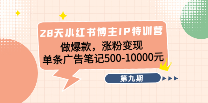 28天小红书博主IP特训营《第9期》做爆款，涨粉变现 单条广告笔记500-10000-云网创资源站