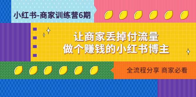 小红书-商家训练营12期：让商家丢掉付流量，做个赚钱的小红书博主-云网创资源站