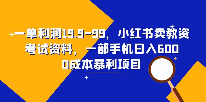 一单利润19.9-99，小红书卖教资考试资料，一部手机日入600-云网创资源站