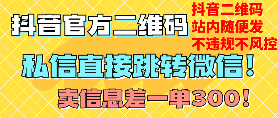 价值3000的技术！抖音二维码直跳微信！站内无限发不违规！-云网创资源站