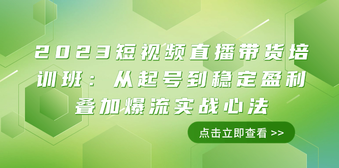 2023短视频直播带货培训班：从起号到稳定盈利叠加爆流实战心法-云网创资源站