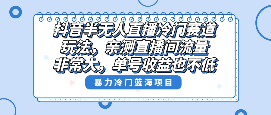 抖音半无人直播冷门赛道玩法，直播间流量非常大，单号收益也不低！-云网创资源站