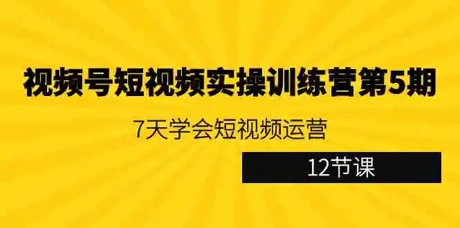 视频号短视频实操训练营第5期：7天学会短视频运营-云网创资源站