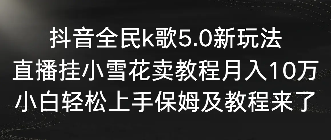 抖音全民k歌5.0新玩法，直播挂小雪花卖教程月入10万，小白轻松上手，保…-云网创资源站