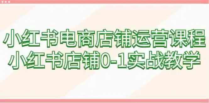 小红书电商店铺运营课程，小红书店铺0-1实战教学-云网创资源站