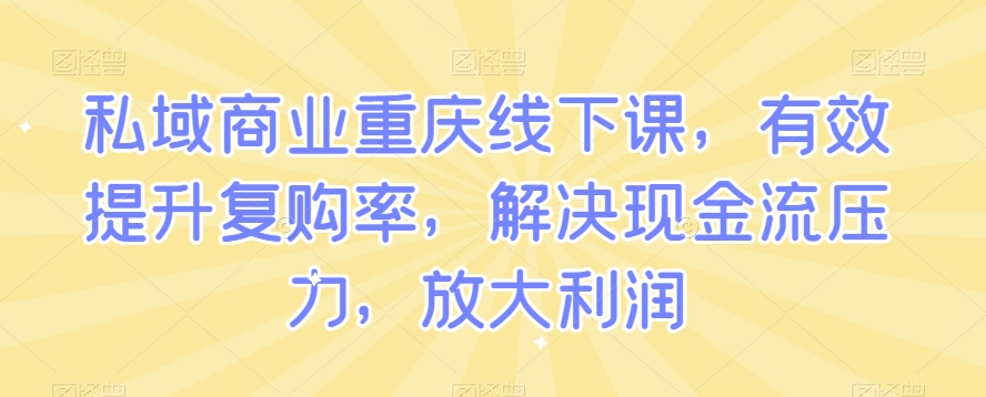 私域商业重庆线下课，有效提升复购率，解决现金流压力，放大利润-云网创资源站