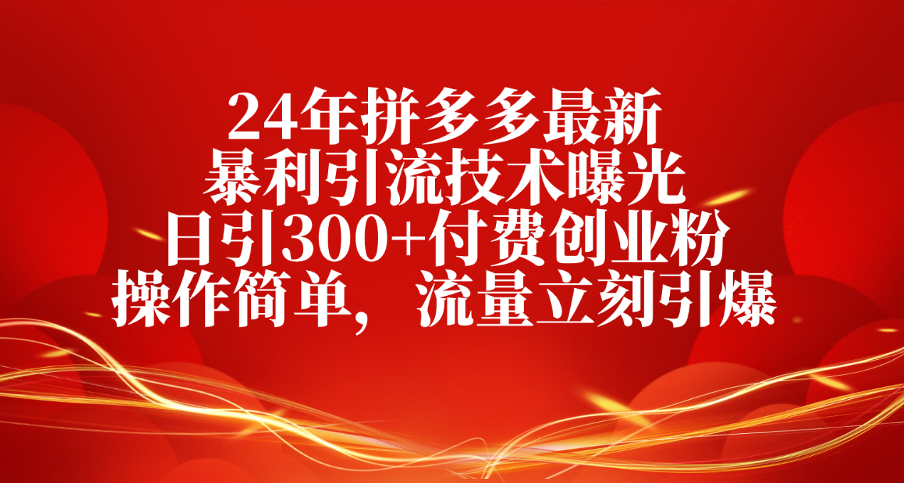 24年拼多多最新爆利引流技术曝出，日引300 付钱自主创业粉，使用方便，总流量…-云网创资源站