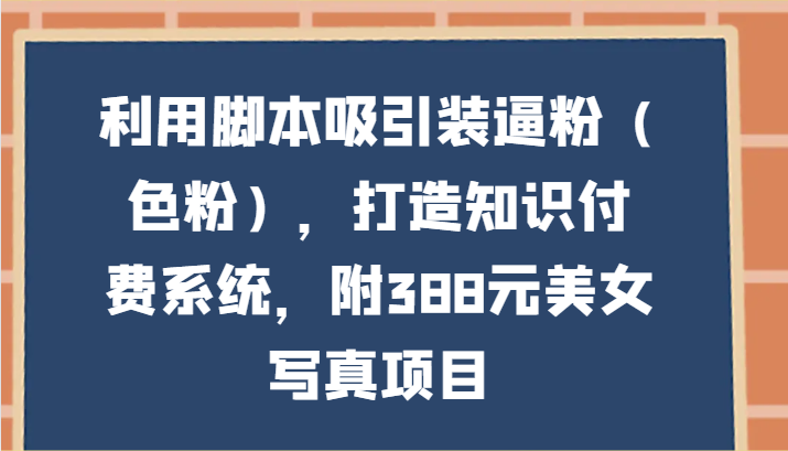 利用脚本吸引装逼粉（色粉），打造知识付费系统，附388元美女写真项目-云网创资源站