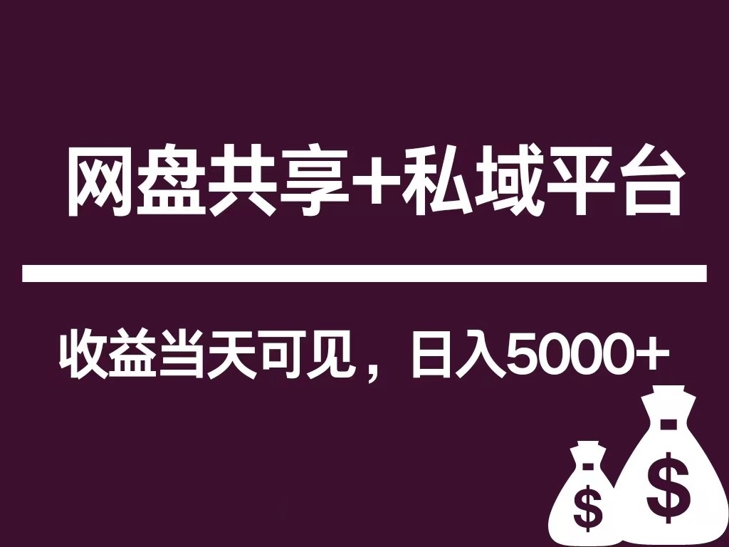 新用户推荐网盘共享+私域平台，无需粉丝即可轻松起号，收益当天可见，单日已破5000+-云网创资源站