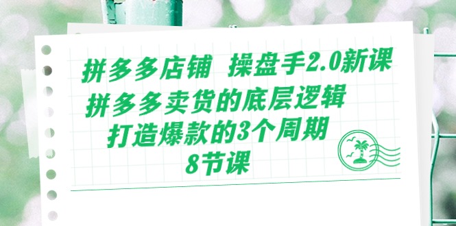 拼多多店铺操盘手2.0新课，拼多多卖货的底层逻辑，打造爆款的3个周期（8节）-云网创资源站