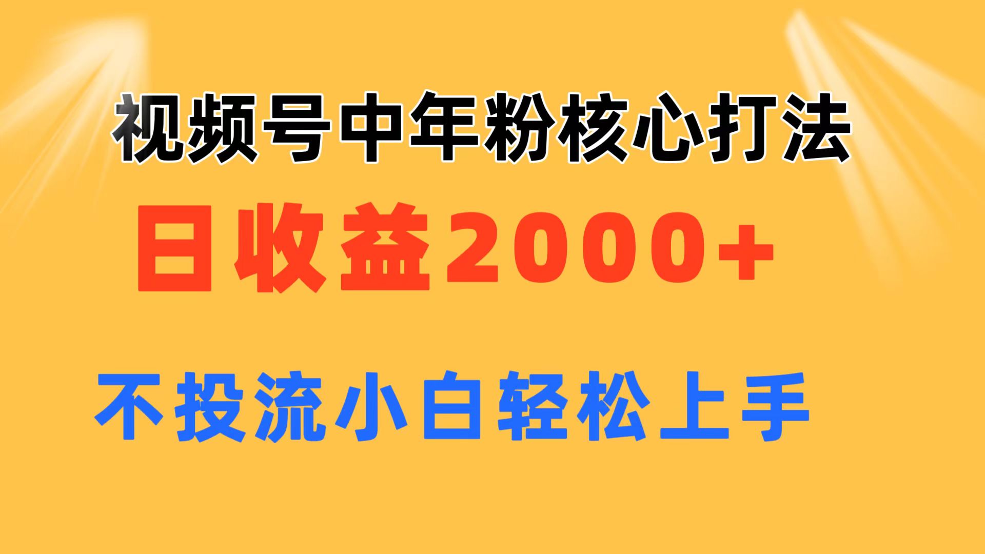 视频号中年粉核心玩法 日收益2000+ 不投流小白轻松上手-云网创资源站