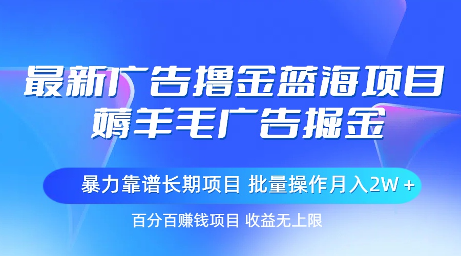 最新广告撸金蓝海项目，薅羊毛广告掘金 长期项目 批量操作月入2W＋-云网创资源站