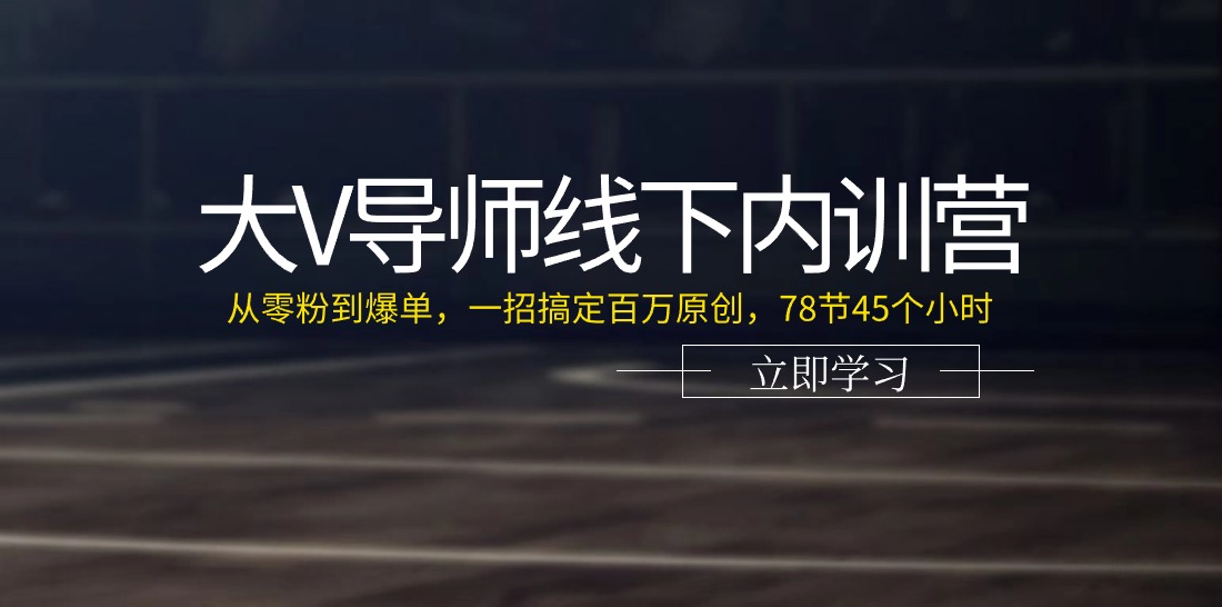 大V导师线下内训营：从零粉到爆单，一招搞定百万原创，78节45个小时-云网创资源站