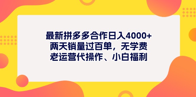 全新拼多多平台新项目日入4000 二天销售量过百单，无培训费、老经营代实际操作、新手褔利-云网创资源站