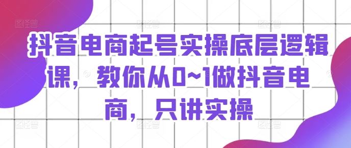 抖音电商起号实操底层逻辑课，教你从0~1做抖音电商，只讲实操-云网创资源站