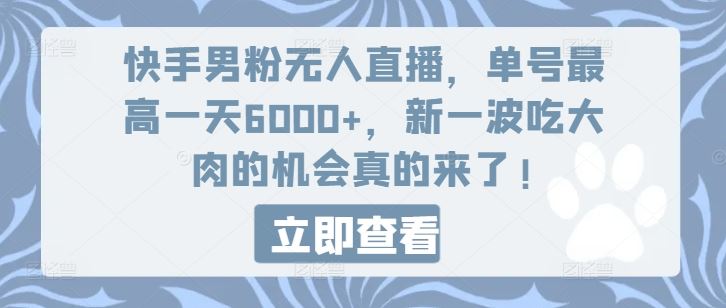 快手男粉无人直播，单号最高一天6000+，新一波吃大肉的机会真的来了-云网创资源站