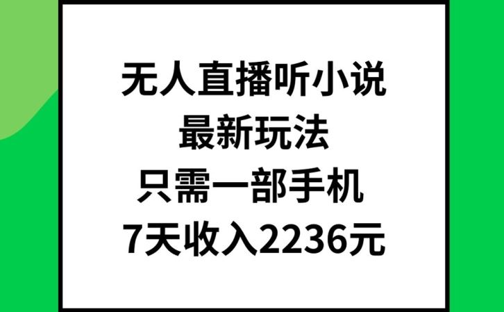 无人直播听小说最新玩法，只需一部手机，7天收入2236元【揭秘】-云网创资源站