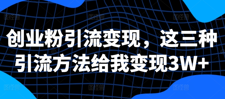 自主创业粉引流变现，这三种推广方法帮我转现3W 【揭密】-云网创资源站