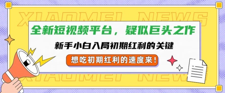 全新短视频平台，新手小白入局初期红利的关键，想吃初期红利的速度来-云网创资源站