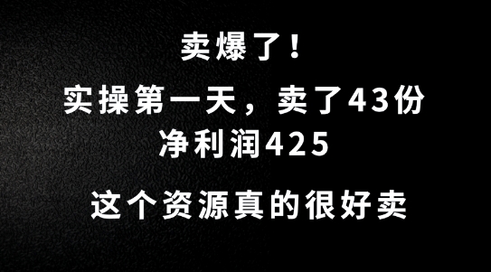 这个资源，需求很大，实操第一天卖了43份，净利润425【揭秘】-云网创资源站