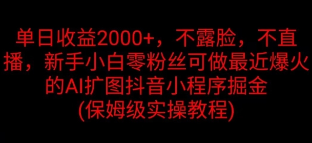 单日盈利2K，不露脸，不直播，新手入门零粉丝们能做近期爆红的AI扩图抖音小程序掘金队-云网创资源站