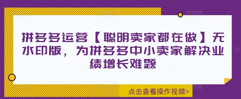 拼多多运营【聪慧商家也在做】无水印图片版，为拼多多平台中小商家处理业绩提升难点-云网创资源站