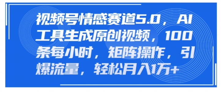 微信视频号情绪跑道5.0，AI手机软件形成原创短视频，100条一小时，引流矩阵实际操作，引爆流量-云网创资源站