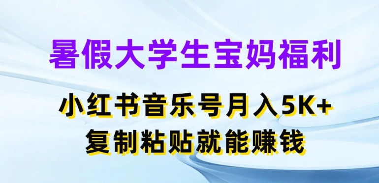 暑期在校大学生宝妈妈褔利，小红书的音乐号月入5000 ，拷贝也能赚钱【揭密】-云网创资源站