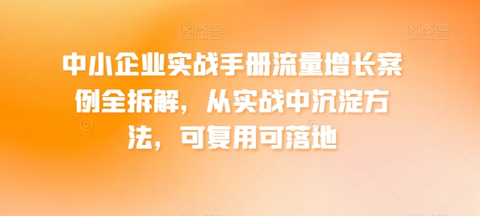 中小型企业实战演练指南流量增长实例全拆卸，从训练中沉积方式，复用可落地式-云网创资源站