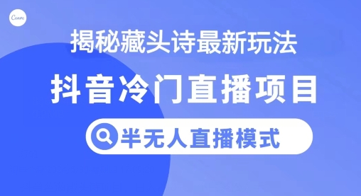 抖音蓝海藏头诗项目，半无人直播模式，小白轻松入手-云网创资源站