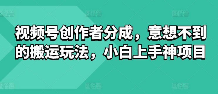 微信视频号原创者分为，出乎意料的运送游戏玩法，小白上手神新项目-云网创资源站