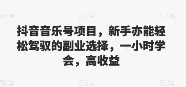 抖音的音乐号新项目，初学者亦可轻松hold的第二职业挑选，一小时懂得，高回报-云网创资源站