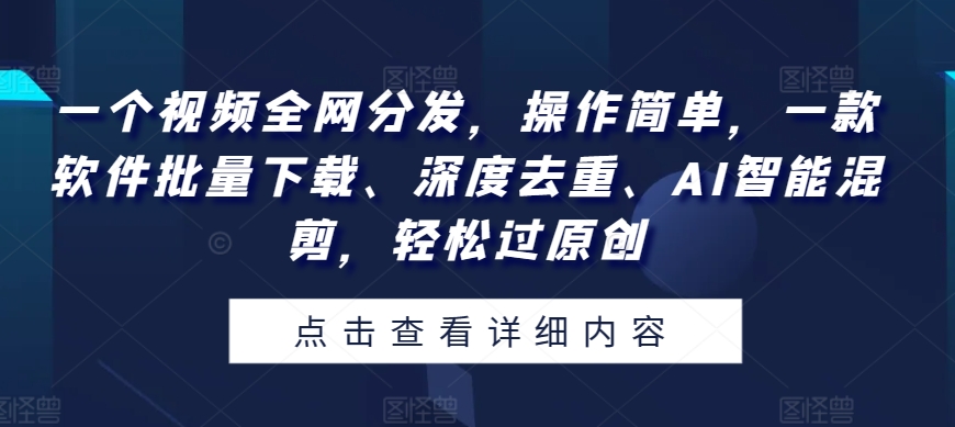 一个视频各大网站派发，使用方便，一款软件快速下载、深层去重复、AI智能化剪辑，轻松突破原创设计-云网创资源站