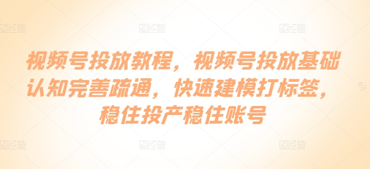 微信视频号推广实例教程，微信视频号推广基础认知健全输通，快速建模添加标签，控住建成投产控住账户-云网创资源站