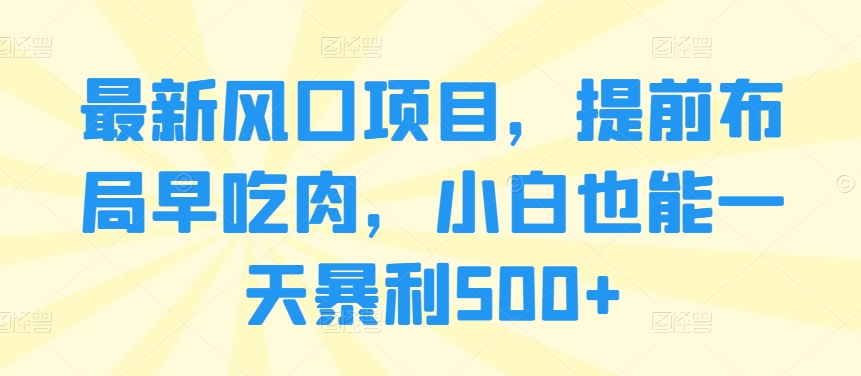 全新蓝海项目，抢占先机早吃荤，新手也可以一天爆利500-云网创资源站