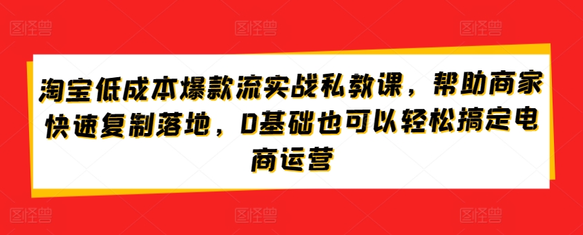 淘宝低成本爆款流实战私教课，帮助商家快速复制落地，0基础也可以轻松搞定电商运营-云网创资源站