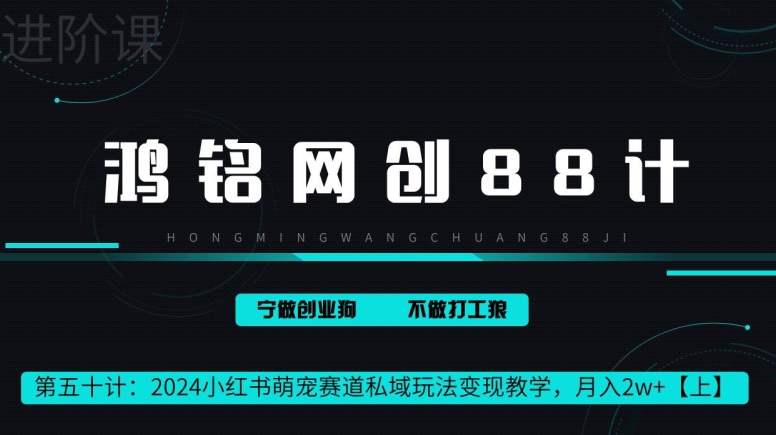 鸿铭网创88计第50计：2024小红书萌宠赛道私域玩法变现教学，月入2w+【上】-云网创资源站