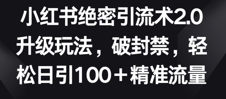 小红书绝密引流术2.0升级玩法，破封禁，轻松日引100+精准流量【揭秘】-云网创资源站