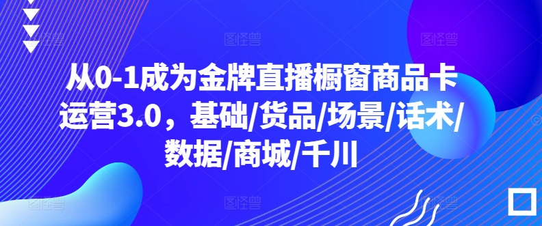 从0-1成为金牌直播橱窗商品卡运营3.0，基础/货品/场景/话术/数据/商城/千川-云网创资源站