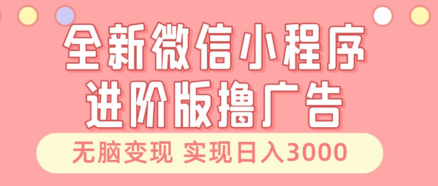 全新微信小程序进阶版撸广告 无脑变现睡后也有收入 日入3000＋-云网创资源站