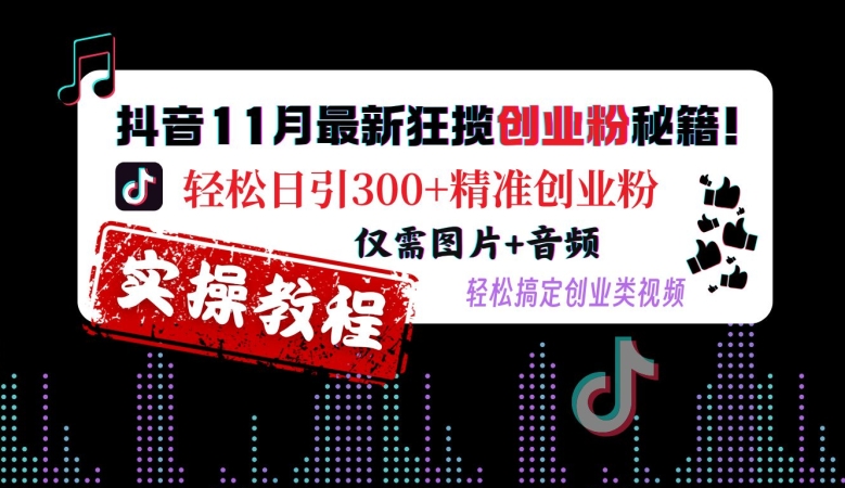 抖音视频11月全新斩获自主创业粉秘笈，轻轻松松日引300 精确自主创业粉，只需照片 声频，轻松解决自主创业类视频-云网创资源站